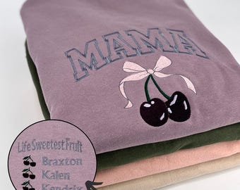 Custom Mama Sweatshirt with Names Embroidered Pullover for Mom Present Idea for Mothers Day Sweater Family Gift Mom Keepsake with Kids Names