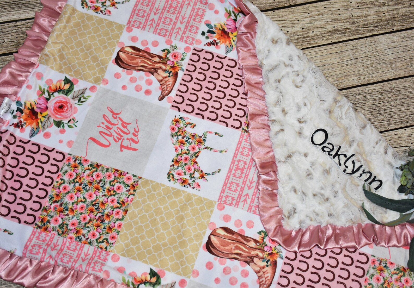 Personalized Boho Horse Blanket Baby Girl Minky Blanket Etsy