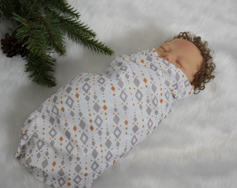 Knit Swaddle Blanket-Gray and gold Gender Neutral Swaddle Blanket Shower gift