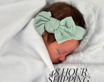 Baby Headband Set Newborn Photo Prop Light Green Nylon Baby Girl Bow Coming Home Outfit Hair Accessory Infant Photography Baby Shower Gift