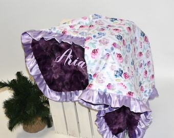 Floral Personalized Purple Baby blanket lilac Baby Girl Gift Pink boho nursery soft baby blanket Pink custom baby gifts purple blanket