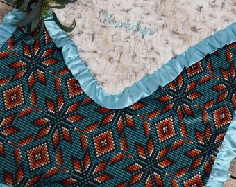 Personalized Baby girl blankets Western, Turquoise horse baby minky blanket with name , Western girl gift, Cowgirl gift , southwest unique