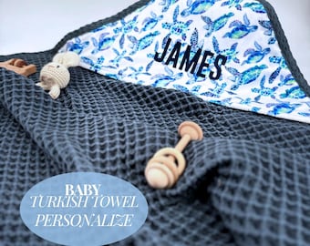 Personalized Baby Towel Soft Wrap Hooded Design Custom Name Gift Set Beach Gift Wash Items Sea Turtle Infant Wrap Bath Time Nursery Gift