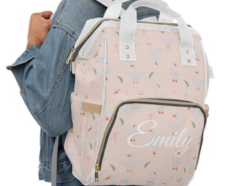 Custom Goose Diaper Bag for Baby Girl Personalized Pink Backpack Silly Goose Baby Shower Gift for new mom Cute Baby Gear Organizer Tote