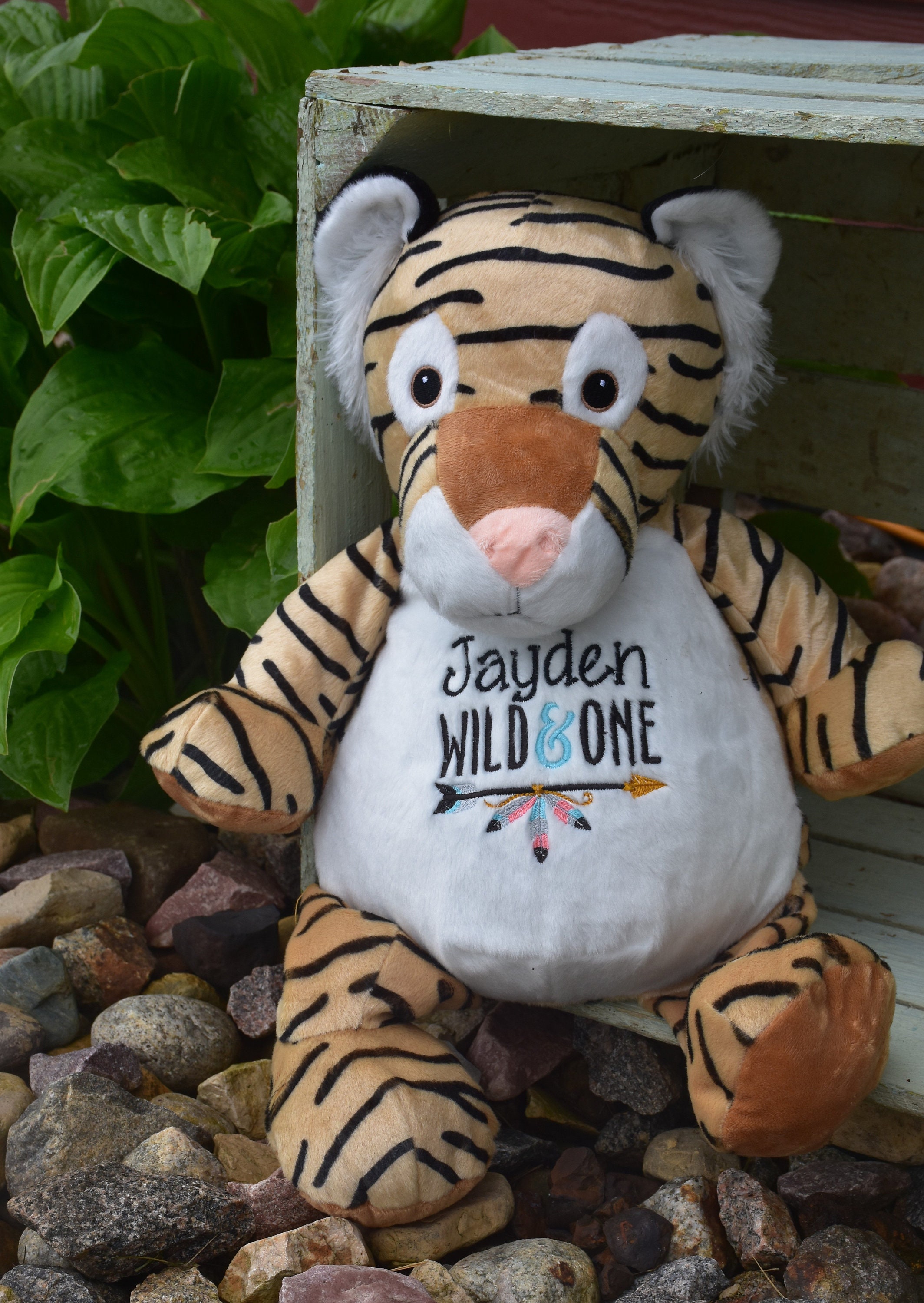 Personalized Tiger baby stuffed animal, birth announcement safari boy baby shower gift, Jungle