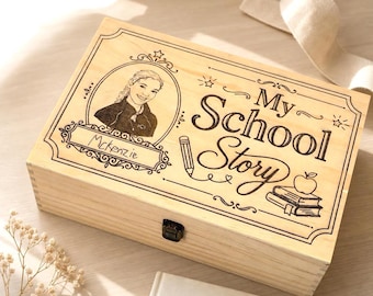 School Memory Box Personalized Keepsake Gift Grandma Birthday Christmas Present Wooden Storage Kindergarten Graduation Report Card Organizer