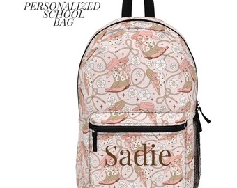 Personalized Cowgirl Backpack School Backpack Elementary Student Back to School Supplies Girl Western Style Ranch Design Daisy Pattern Boot