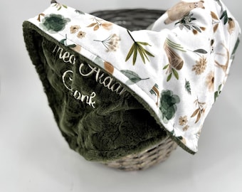 Boy woodland baby blanket personalized forest animal crib blanket with name woodland theme baby bedding custom newborn baby gift for boy