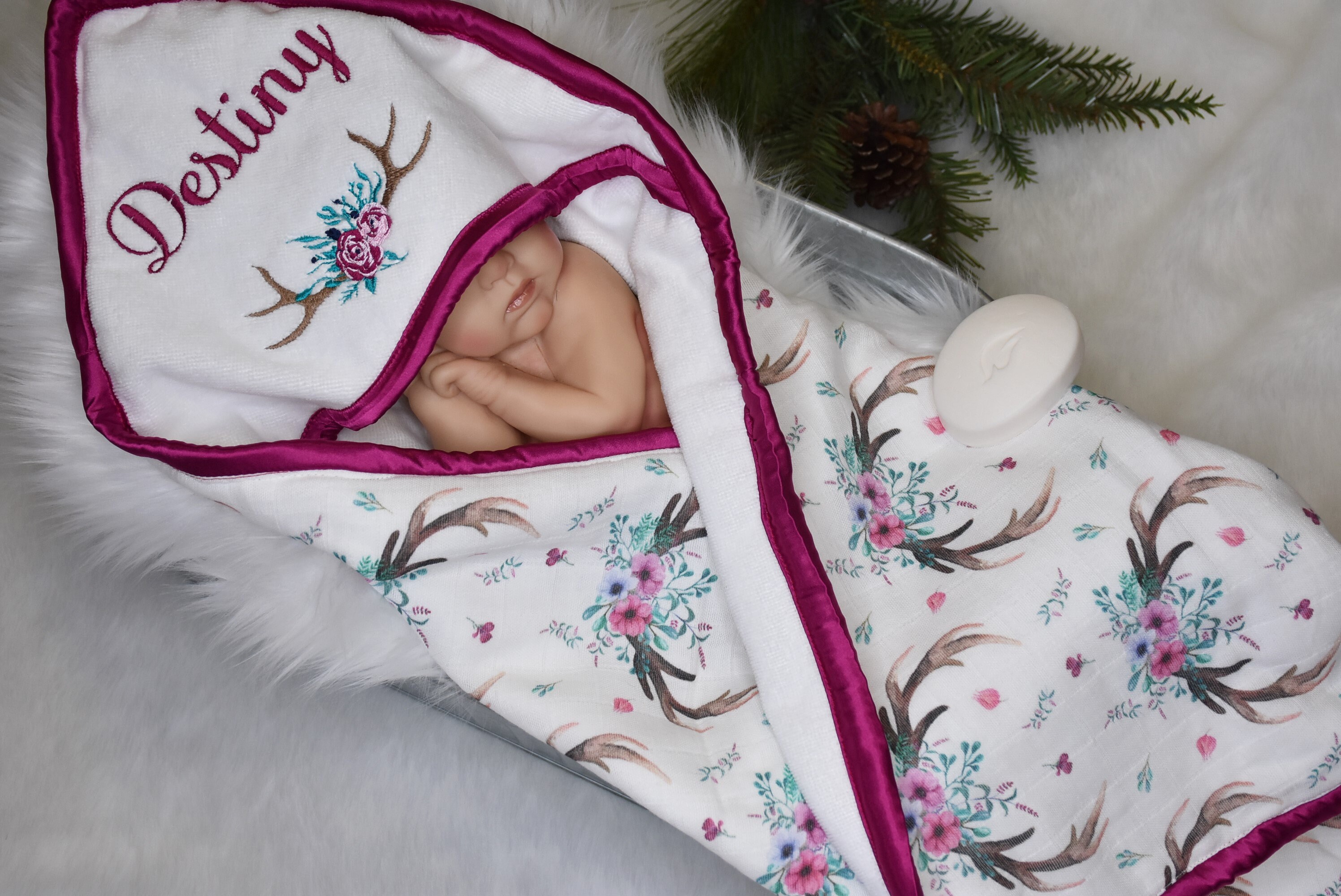 Personalized Pink baby girl gift Boho Woodland baby girl Etsy