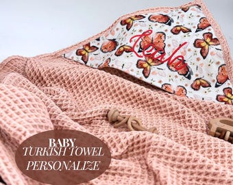 Baby Hooded Towel Soft Cotton Bath Wrap Triangular Hood Butterfly Design Custom Name Shower Gift for Girl Bath Time Cover Infant Set Newborn