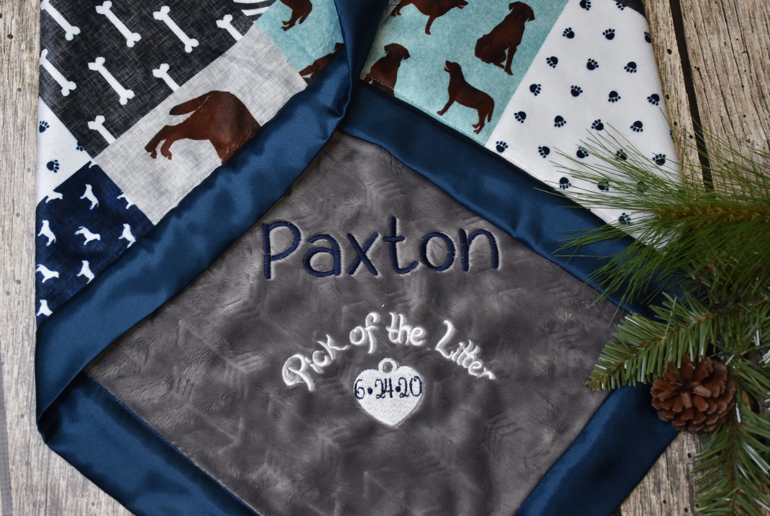 Personalized Puppy Blue Baby Boy Personalized Minky blanket, Dog baby