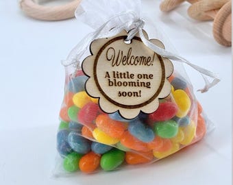 Baby Shower Favor Bag Treat Candy Package Ribbon Tied Sweet Gift Expectant Mother Pregnancy Celebration Bloom Party Decoration Idea Gender