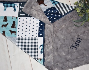 Personalized Puppy Minky blanket, Baby Boy Blanket, Custom blanket with Dog, Puppy baby blanket, Personalized baby gift,Lab puppy