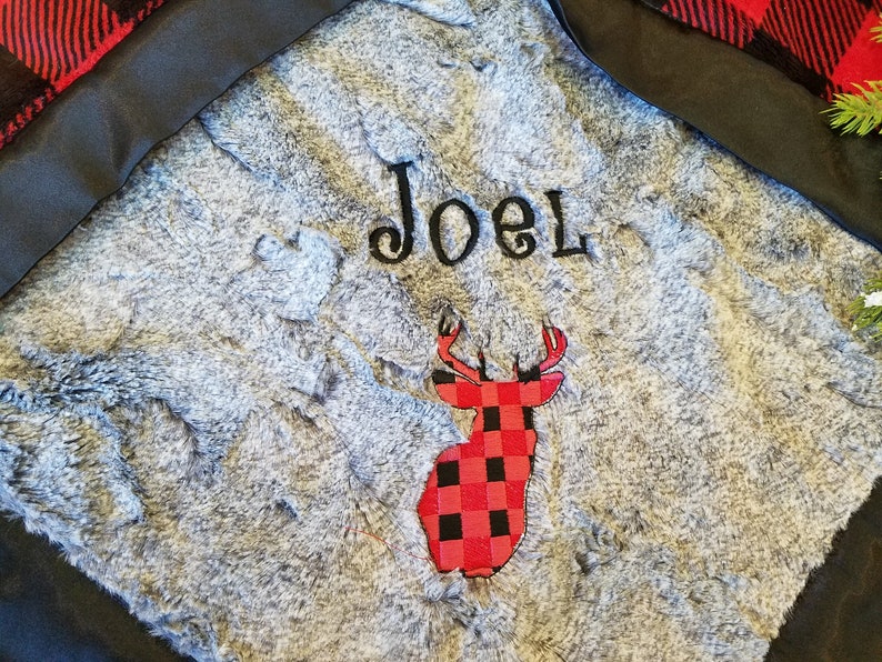 Adult minky blanket Personalized Woodland Baby Boy Blanket-Lumberjack Deer Baby Shower Gift