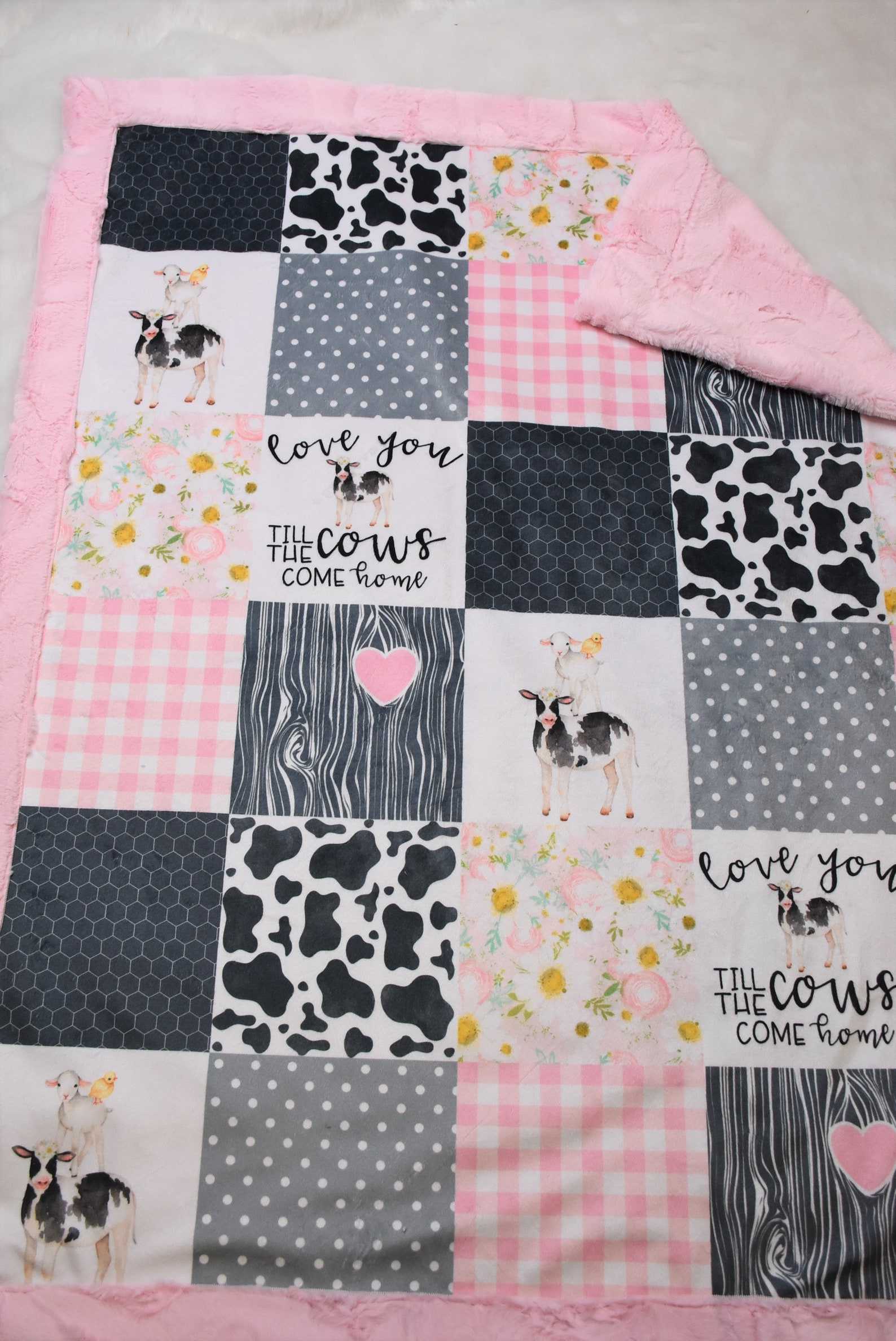 Personalized Pink Cow Minky Blanket Country Baby Blanketlove Etsy