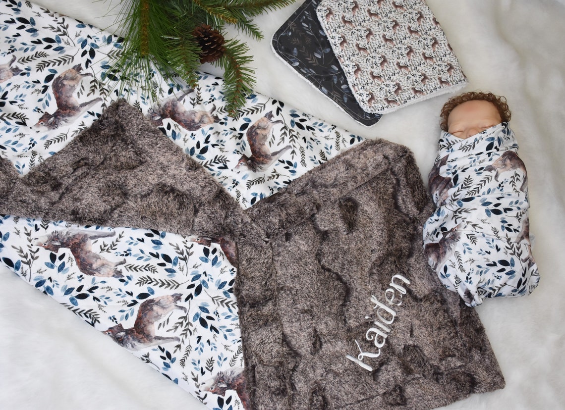 Knit Swaddle Blanketwolf Baby Boy Swaddle Blanketwolf Fox Etsy