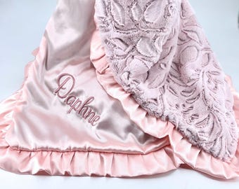 Personalized Baby Blanket with Name Satin Cover Infant Gift Newborn Girl Shower Present Embroidered Keepsake Nursery Bedding Stroller Wrap