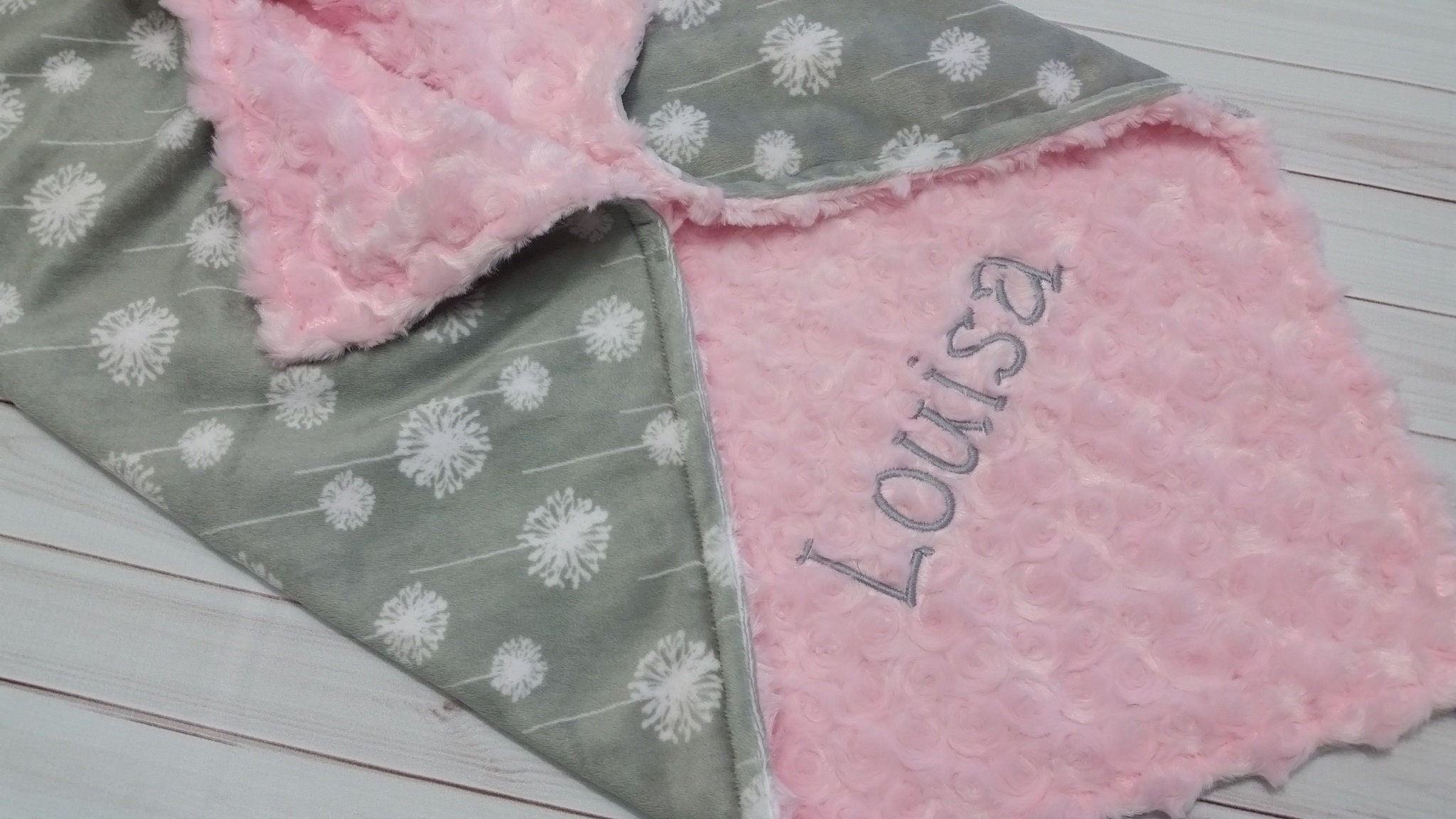 Personalized Pink and Gray baby girl baby blanket, Girl baby shower gift, Floral baby blanket