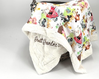 Personalized Farm Animals blanket embroidered minky baby blanket boy farm baby farm animals baby shower farm nursery blanket toddler