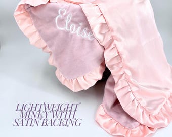 Personalized Baby Blanket with Name Pink Cover Satin Back Stroller Wrap Lightweight Quilt Room Decor Infant Gift Shower Set Nursery Design