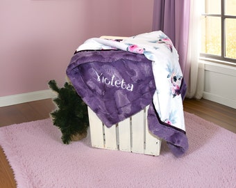 Floral Personalized baby blanket baby blanket minky girl Purple baby blanket Floral baby gift floral baby girl nursery boho nursery