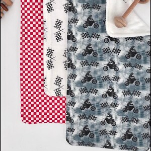 Baby Boy Gift Set Racing Design Collection Three Pack Burp Cloths Handmade Cotton Velour Construction Motorcycle Theme Pattern Premium Quality Details Perfect Shower Present Essential Nursery Items Practical Daily Use Soft Material
