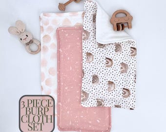 Baby Burp Cloth Pink Set Newborn Gift Polka Dot Cotton Cloth Velour Back Infant Bundle Shower Present Nursery Pack White Design Baby Girl