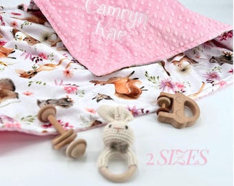 Personalized Baby Blanket Woodland Baby Gift Custom Name Blanket Baby Shower Gift Newborn Minky Security Blanket Forest Nursery Decor Soft