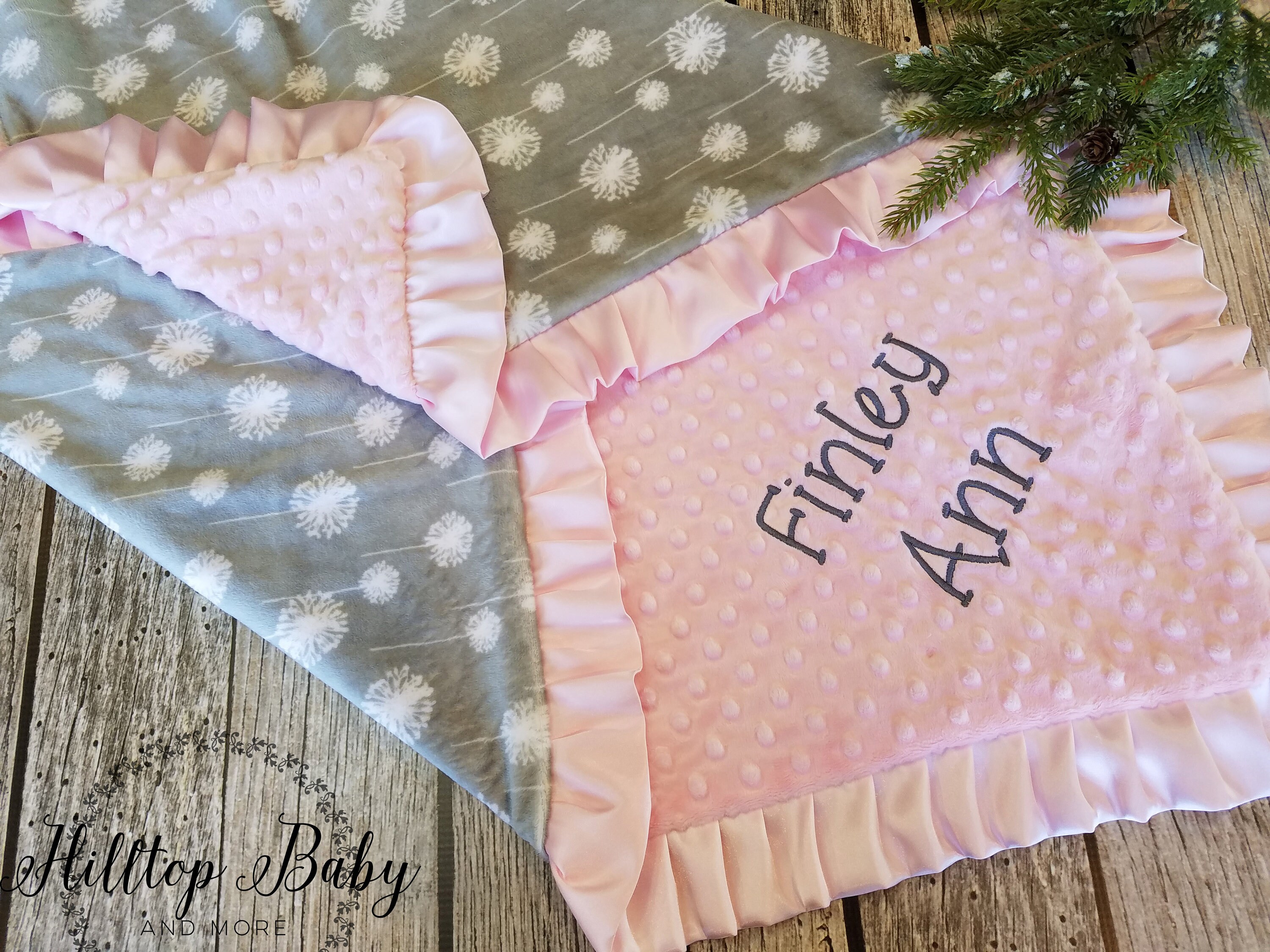 Personalized Pink and Gray baby girl baby blanket, Girl baby shower gift, Floral baby blanket