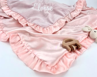 Personalized Baby Blanket with Name Pink Cover Satin Back Stroller Wrap Lightweight Quilt Room Decor Infant Gift Shower Set Nursery Design