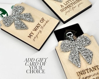 Wooden Teacher Gift Card Holder Display Appreciation Idea Classroom Thank You Present Preschool Recognition Token Desk Accessory Bow Design