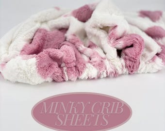 Pink Cowhide Nursery Bed Set for Girl Farmhouse Room Baby Shower Gift Idea Western Style Crib Blanket Fitted Sheet Minky Fabric Infant