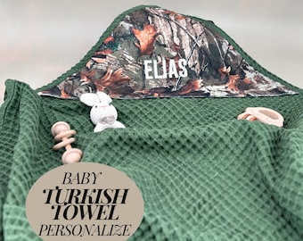 Personalized Camo Baby Hooded Towel Baby Shower Gift Waffle Turkish Nursery Decor Soft Cotton Infant Towel Gentle Newborn Bath Towel