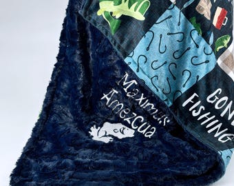 Personalized Baby boy Fishing minky blanket Outdoor life baby shower gift new mom  Nursery Decor Shower Gift Newborn Angler Toddler Blanket