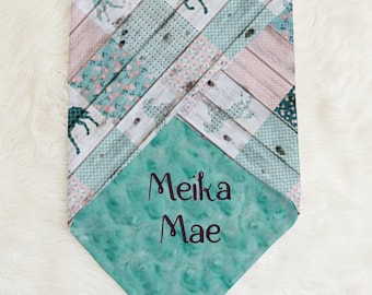 Personalized baby gift, Horse baby girl minky blanket -Teal Navy and Pink Western baby girl nursery shower gift, Personalized baby blanket
