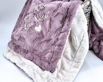 Personalized blanket embroidered soft adult minky blanket lap grandma gift cozy nana custom throw blanket for Mom living room decor purple