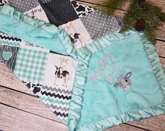 Personalized Baby Girl Blanket Gift, Saltwater Farm Cow baby Girl Minky Blanket, Love you till the cows come home Baby Girl Blanket