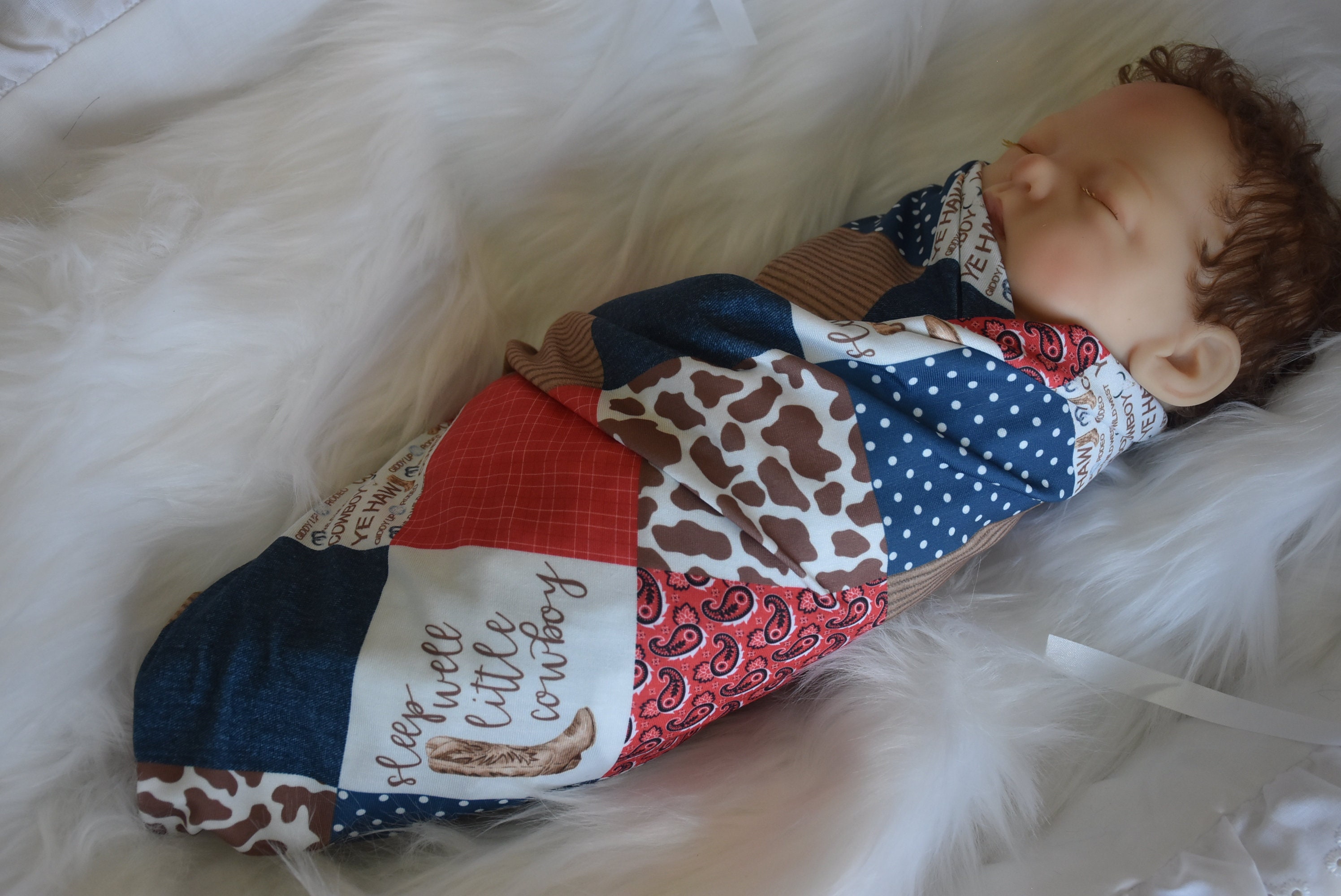 Knit Swaddle Blanket baby boy Western Horse swaddle blanket cowboy baby shower gift