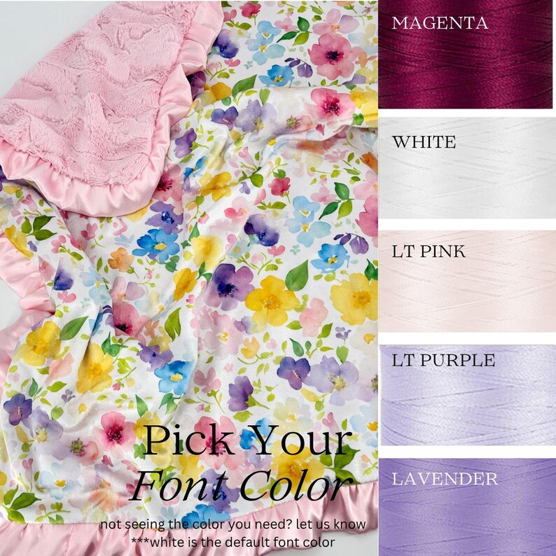 Watercolor Floral Baby Blanket Lavender Purple Lilac Color Scheme Elegant Satin Trim Ruffle Edge Minky Soft Minky Fabric Double Sided Custom Nursery Bedding Baby Girl Perfect Baby Shower Gift Present Infant Comfort Blanket Crib Essential
