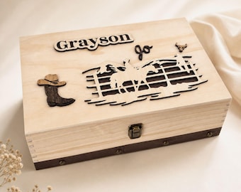 Cowboy Baby Gift Box Personalized Memory Wooden Keepsake Hospital New Mom Newborn Welcome Home Shower Western Nursery Pine Wood Storage