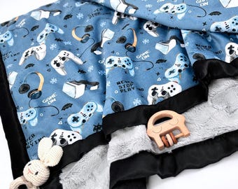 Baby Gamer Blanket Video Controller Game Room Boy Infant Gift Gaming Set Nursery Blanket Satin Soft Controller Design Baby Shower Present