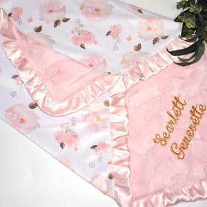 Give the gift of personalized luxury with this custom floral blanket, offering comfort and beauty for baby girls.