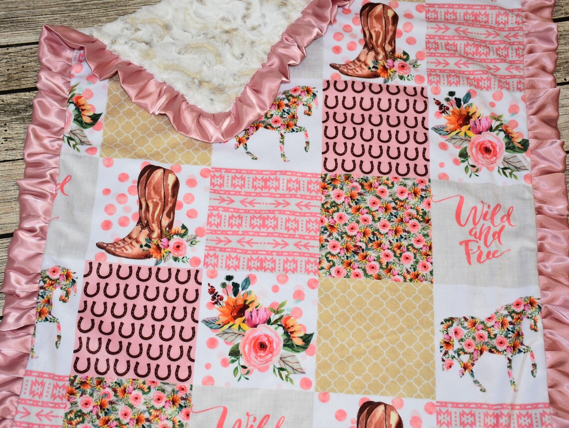 Personalized Boho Horse Blanket Baby Girl Minky Blanket Etsy
