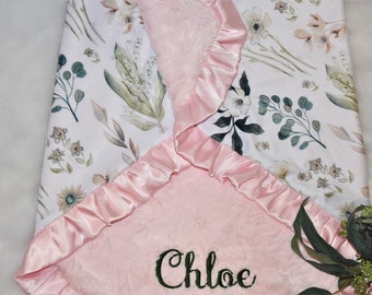 Personalized Pink blanketfloral baby girl nurseryPersonalized baby gift minky blanket Personalized newborn baby gift baby girl gift