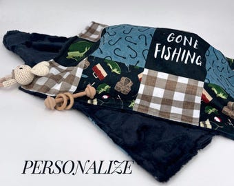 Personalized Baby boy Fishing minky blanket Outdoor life baby shower gift new mom  Nursery Decor Shower Gift Newborn Angler Toddler Blanket