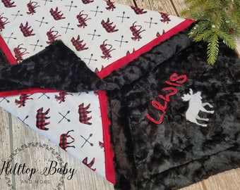 Lumberjack Personalized moose Minky Blanket-Personalized baby boy gift-woodland baby blanket, Personalized baby gift, Lumberjack shower gift