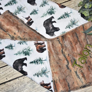 Personalized BEAR Woodland baby boy minky blanket woodland boy Baby Shower Gift Grizzly bear baby shower gift Forest animal baby gift