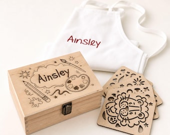 Personalized Art Set Wooden Storage Box Gift From Grandma Christmas Kindergarten Classroom Preschool Toddler Creative Activity Desk