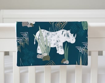 Personalized Security blanket-Rhino baby boy minky blanket- Safari Animals Boy Baby gift, Jungle Baby Boy infant Blanket-newborn baby gift