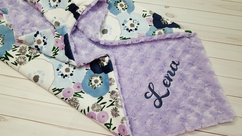 Purple Boho Personalized Baby Girl Blanket-Purple floral baby girl shower gift; Adult Minky Blanket